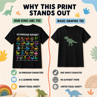 DinoQuest – Colourful Dinosaur Alphabet Learning Tee