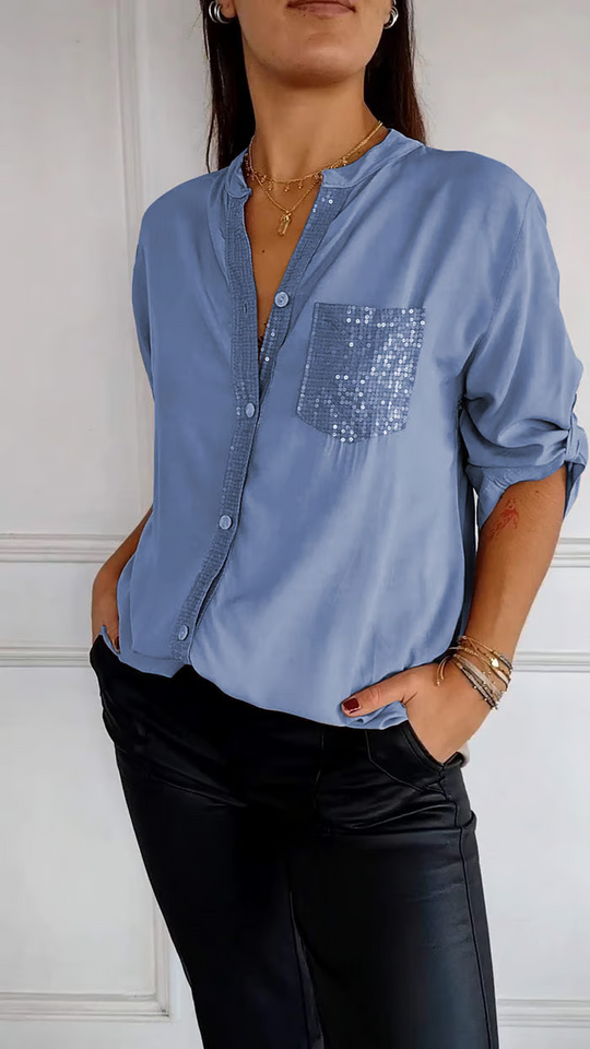 SparkleFlare | Stylish V-Neck Casual Top