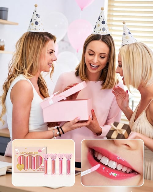 4pc Heart Charm Lip Gloss Stick for Girls - Glossy Fruity Lip Set