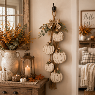 HarvestGlow – Rustic White Pumpkin Hanging Swag