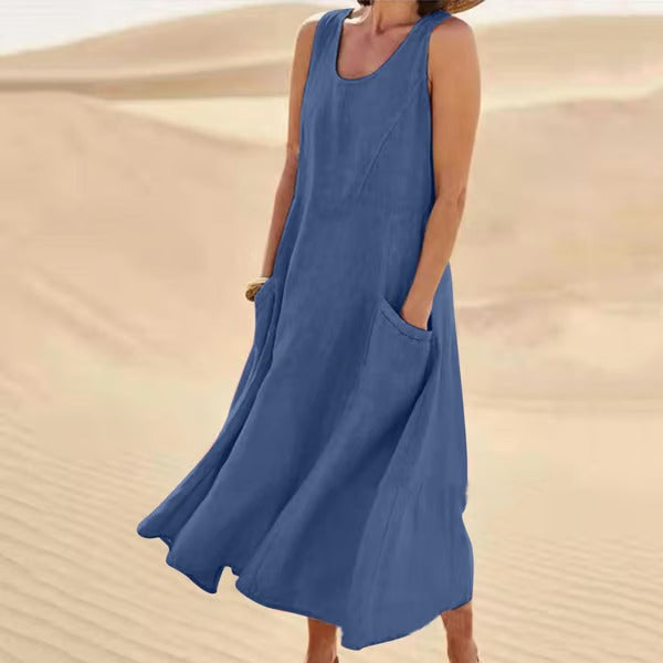 BreezeLoom – Sleeveless Cotton Linen Dress