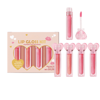 4pc Heart Charm Lip Gloss Stick for Girls - Glossy Fruity Lip Set