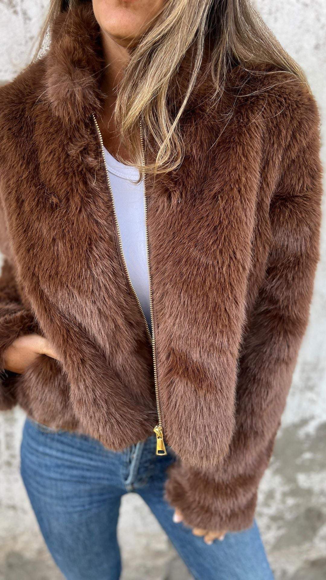 FurEase – Women’s High Collar Fur Casual Jacket