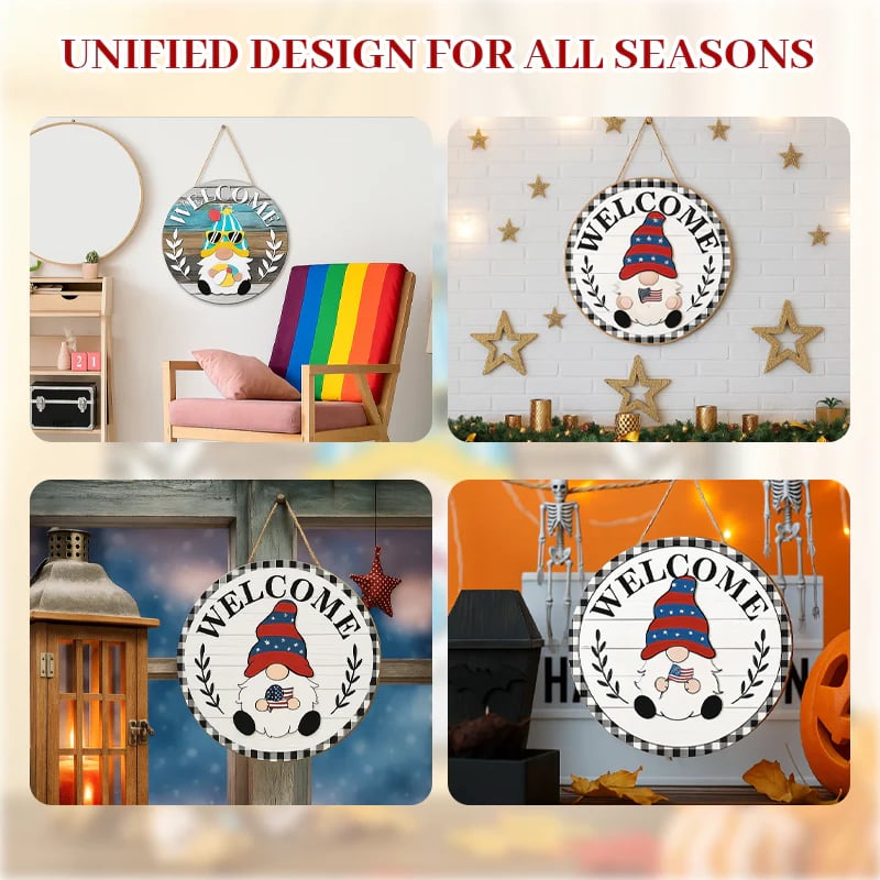 Season Promotion🌟Your Year-Round Festival of Creativity!🎄Interchangeable Wooden Gnome Welcome Sign🎈