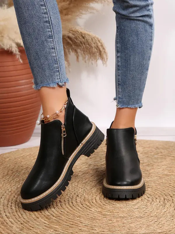 TrendStride – Stylish Solid Color Ankle Boots