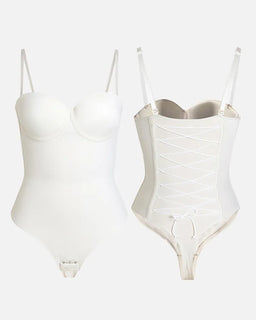 CurveLuxe – Back Lace-Up Seamless Thong Bodysuit