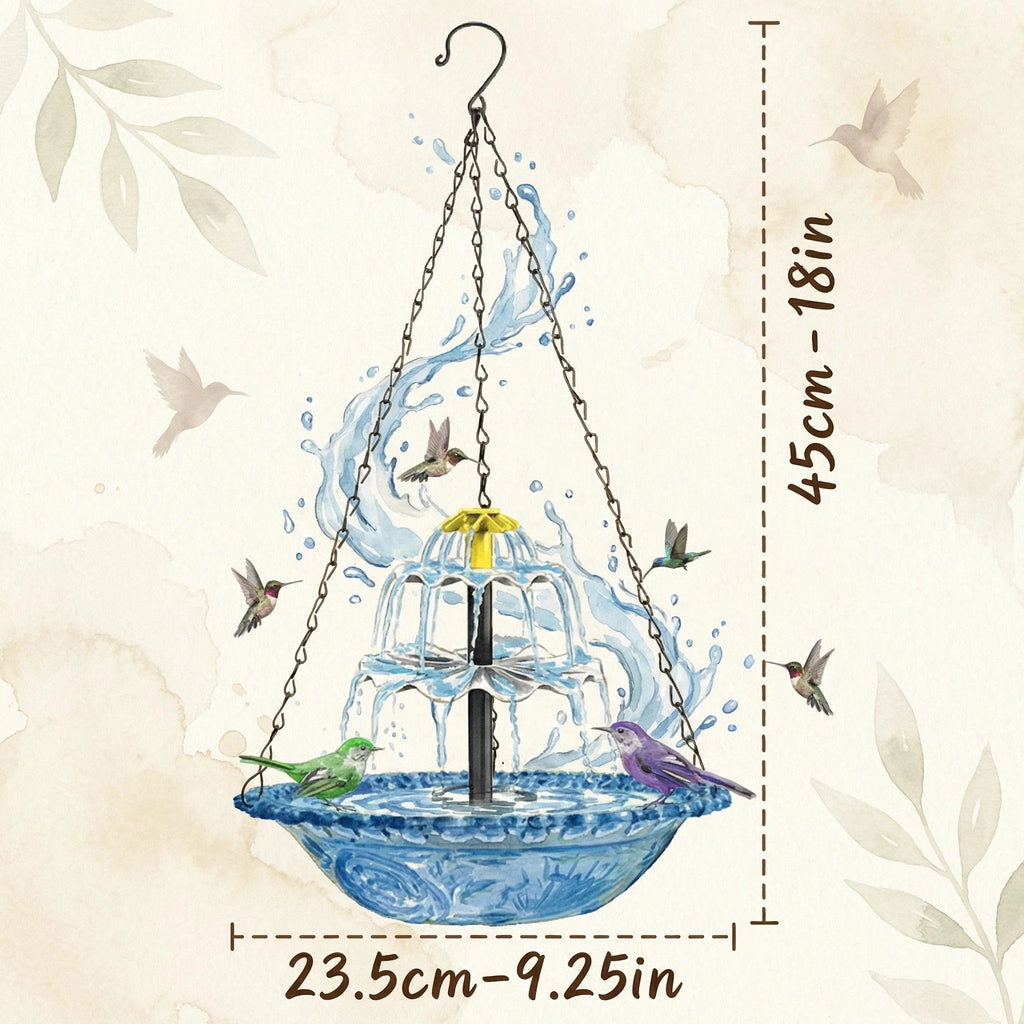 SolarCascade – Hanging Bird Bath Fountain