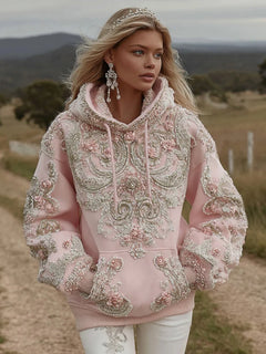 BloomCharm – Pink Floral Embroidered Cozy Hoodie