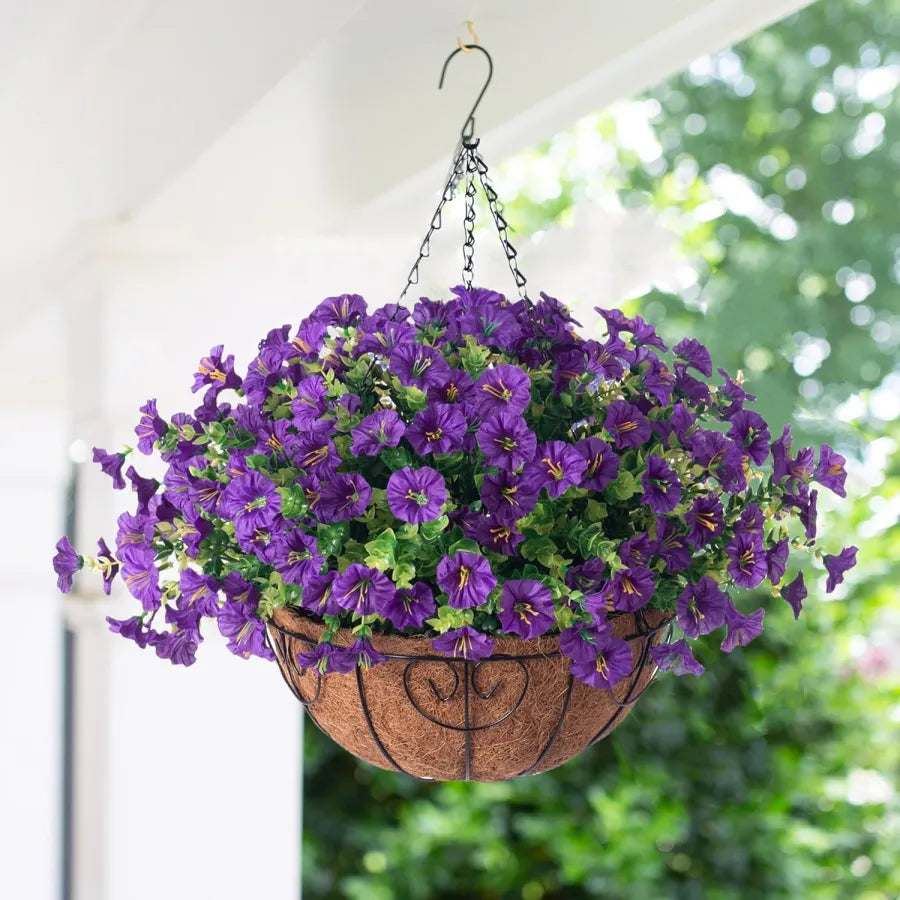 FloraVista  - Vibrant Artificial Hanging Plants Flowers Basket