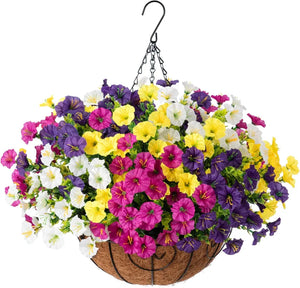 FloraVista  - Vibrant Artificial Hanging Plants Flowers Basket