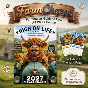 FarmCharm – Farmhouse Highland Cow A4 Wall Calendar