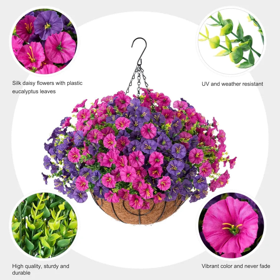 FloraVista  - Vibrant Artificial Hanging Plants Flowers Basket