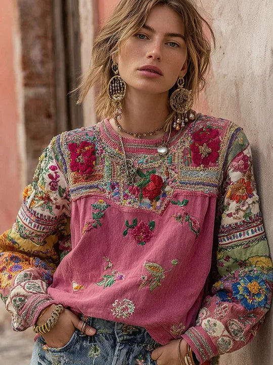 BohoBloom – Vintage Floral Patchwork Hoodie