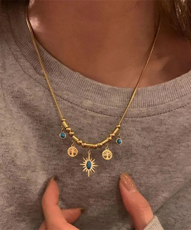 GoldenSol – Vintage Turquoise Sunflower Tassel Necklace