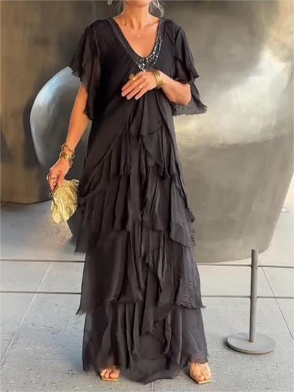 LumiSilk – Classic V Neck Formal Maxi Dress