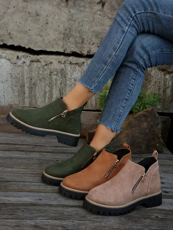 TrendStride – Stylish Solid Color Ankle Boots