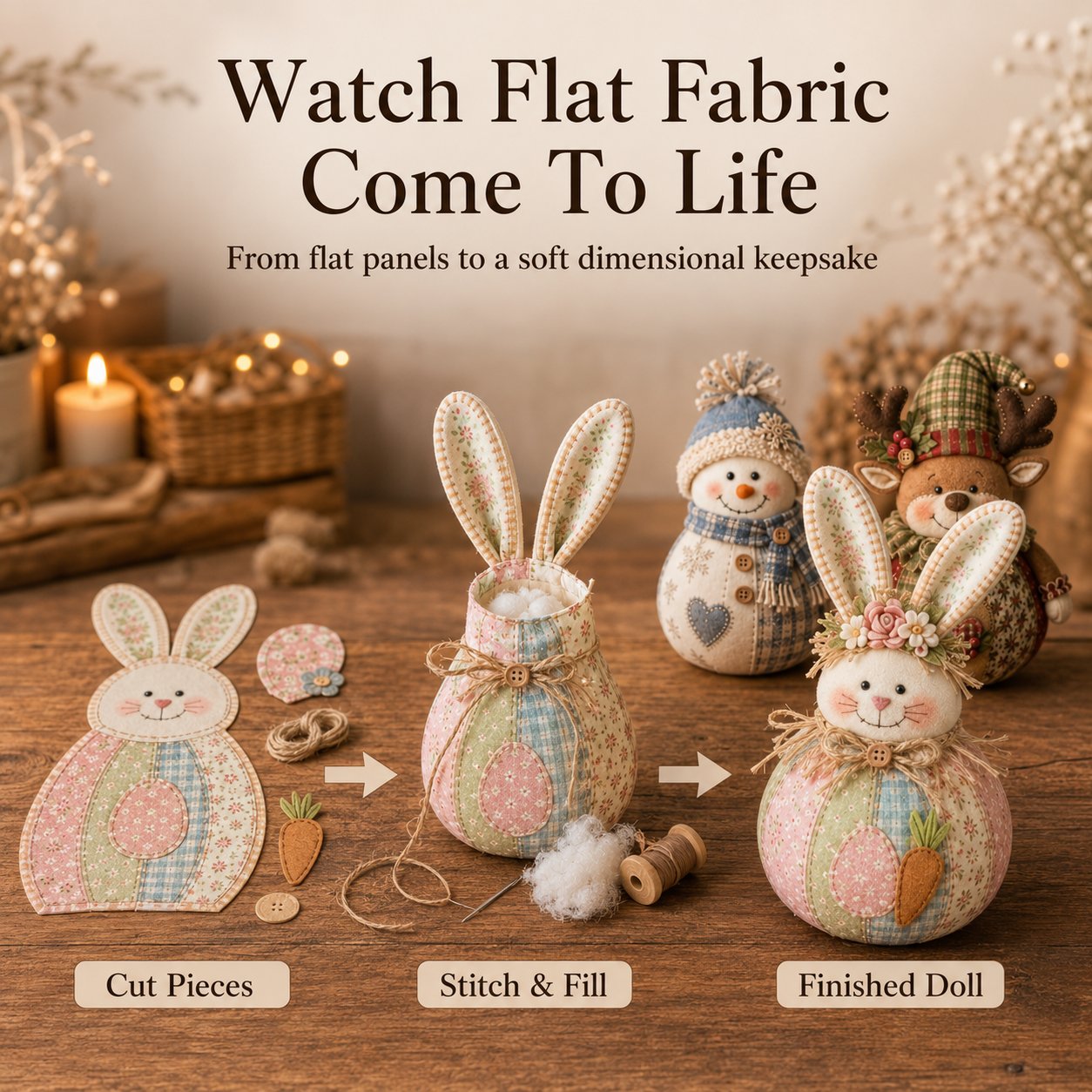 StitchBloom – Patchwork Fabric Doll DIY Craft Kit