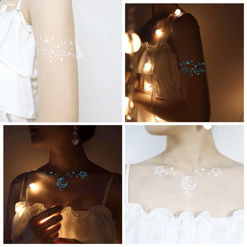 🔥Waterproof Blue Luminous Butterfly Tattoo Stickers - Temporary Body Art for Music Festivals & Parties