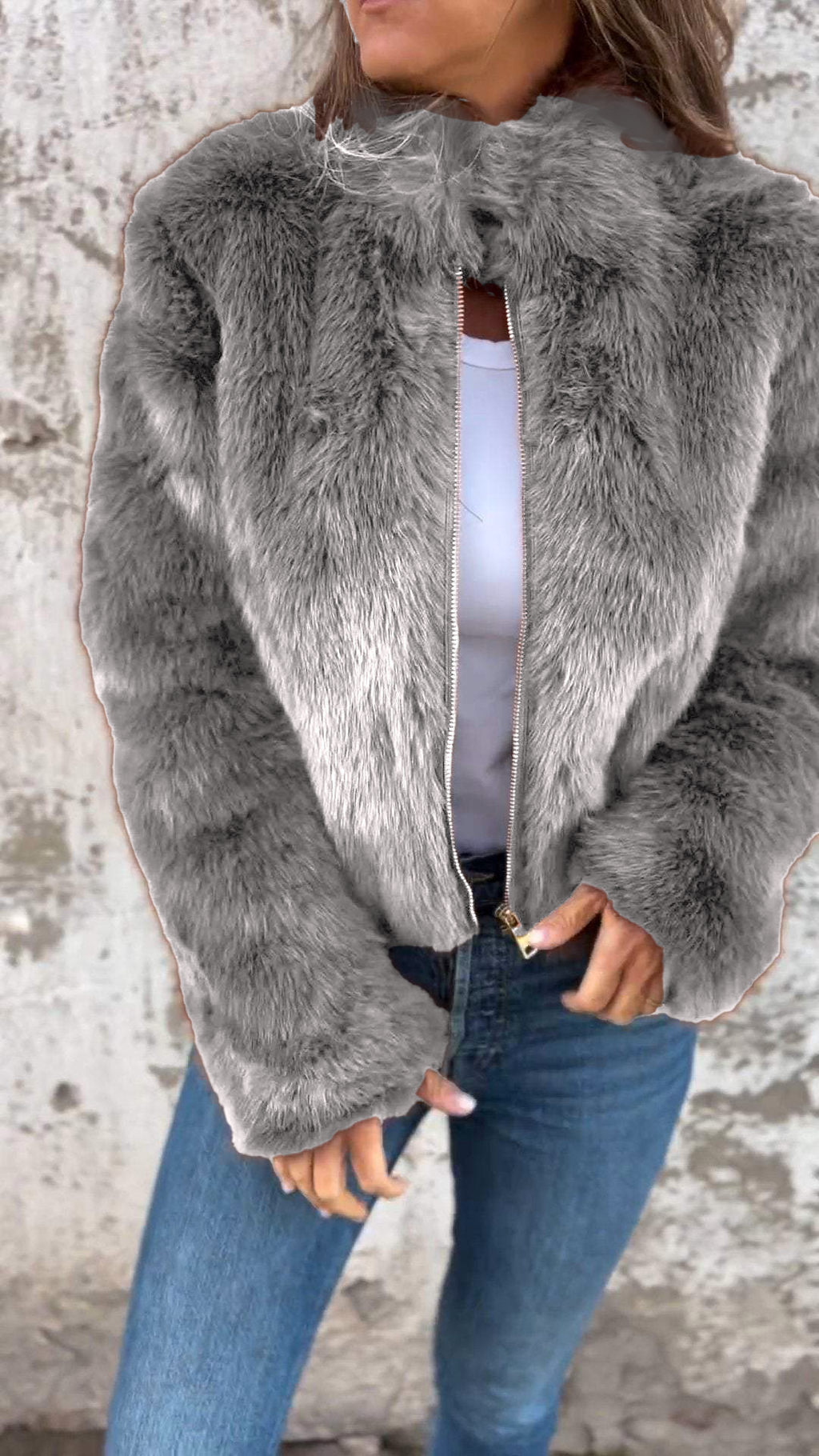 FurEase – Women’s High Collar Fur Casual Jacket