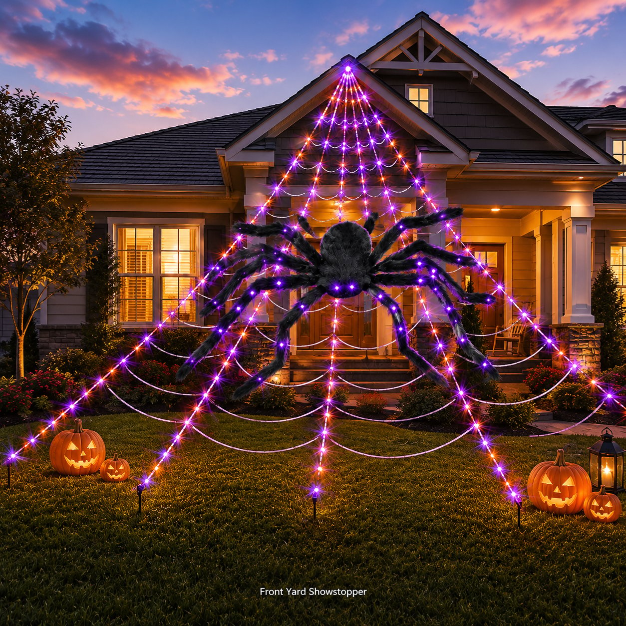 SpookGlow – Giant Purple LED Spider Web Lights