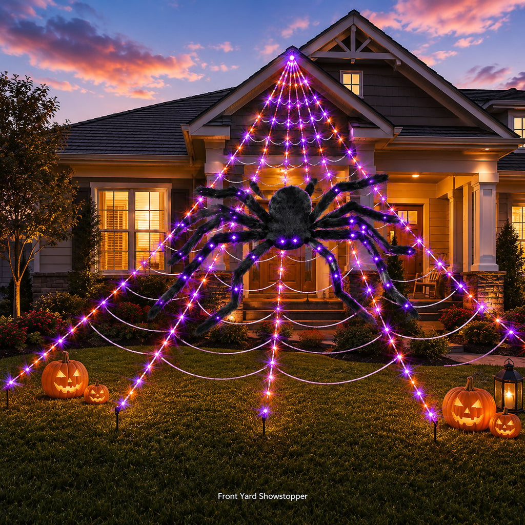 SpookGlow – Giant Purple LED Spider Web Lights