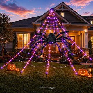 SpookGlow – Giant Purple LED Spider Web Lights