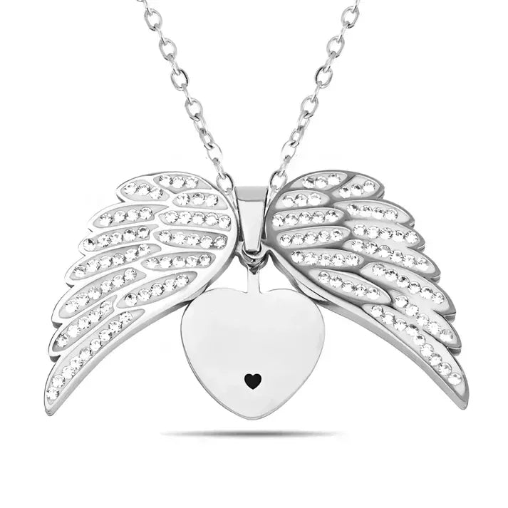 Eternal Guardian-Angel Wings Memorial Necklace with Hidden Name