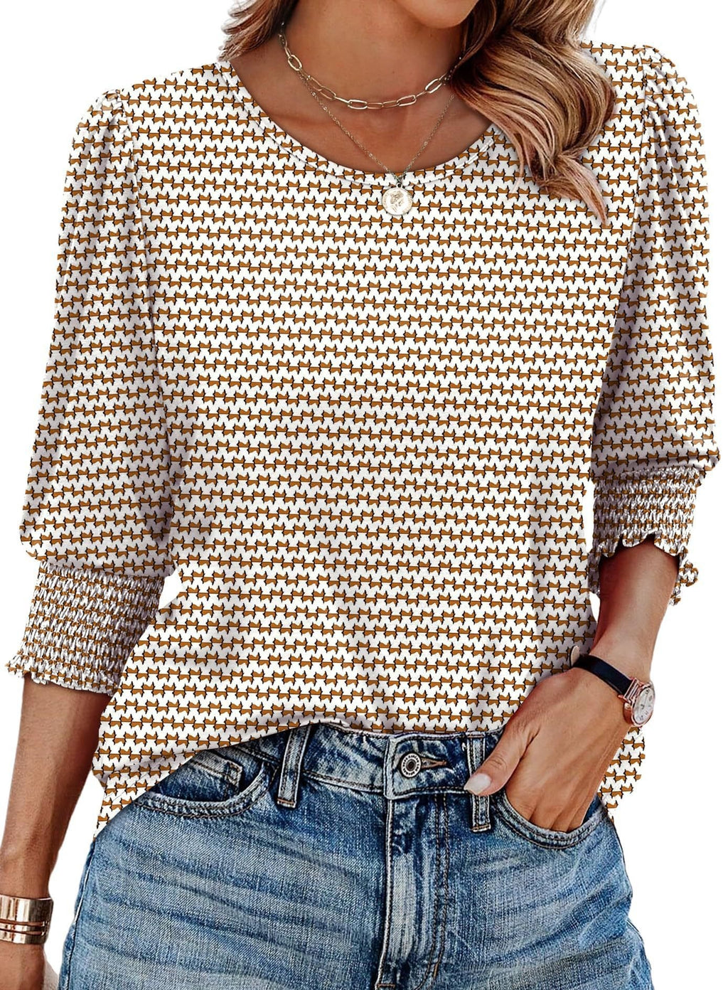 StyleBreeze – Elegant Relaxed Fit 3/4 Sleeve Top