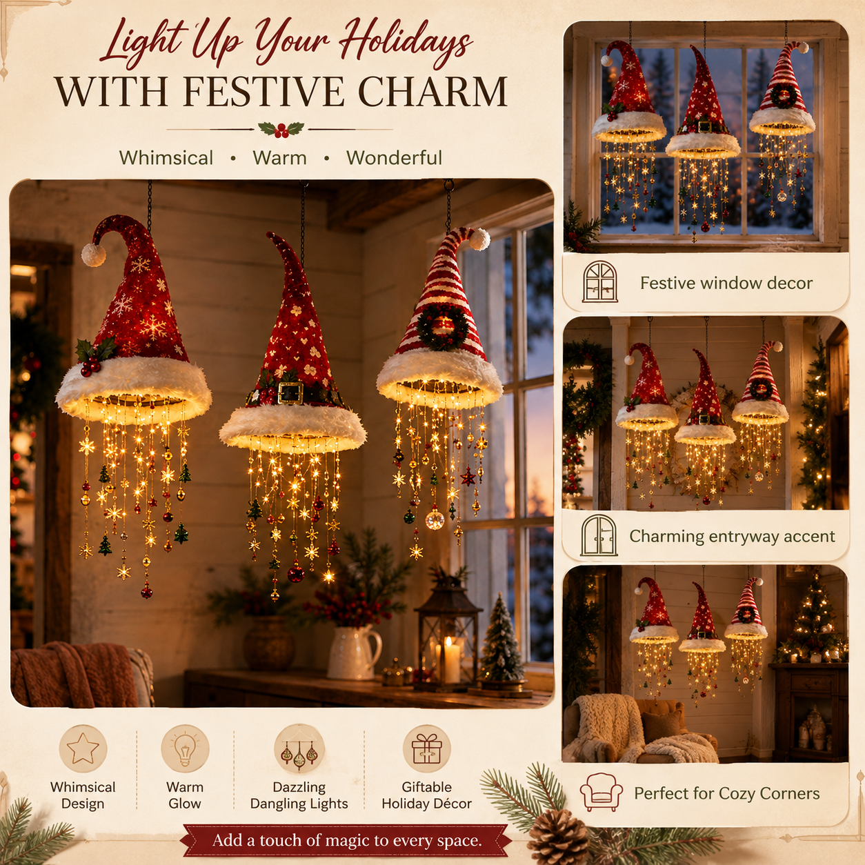 SantaGlow – Warm Light Christmas Hat Chandelier