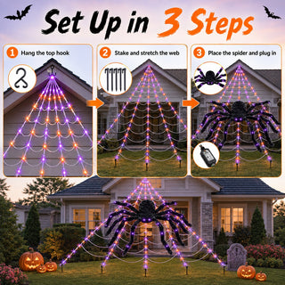 SpookGlow – Giant Purple LED Spider Web Lights