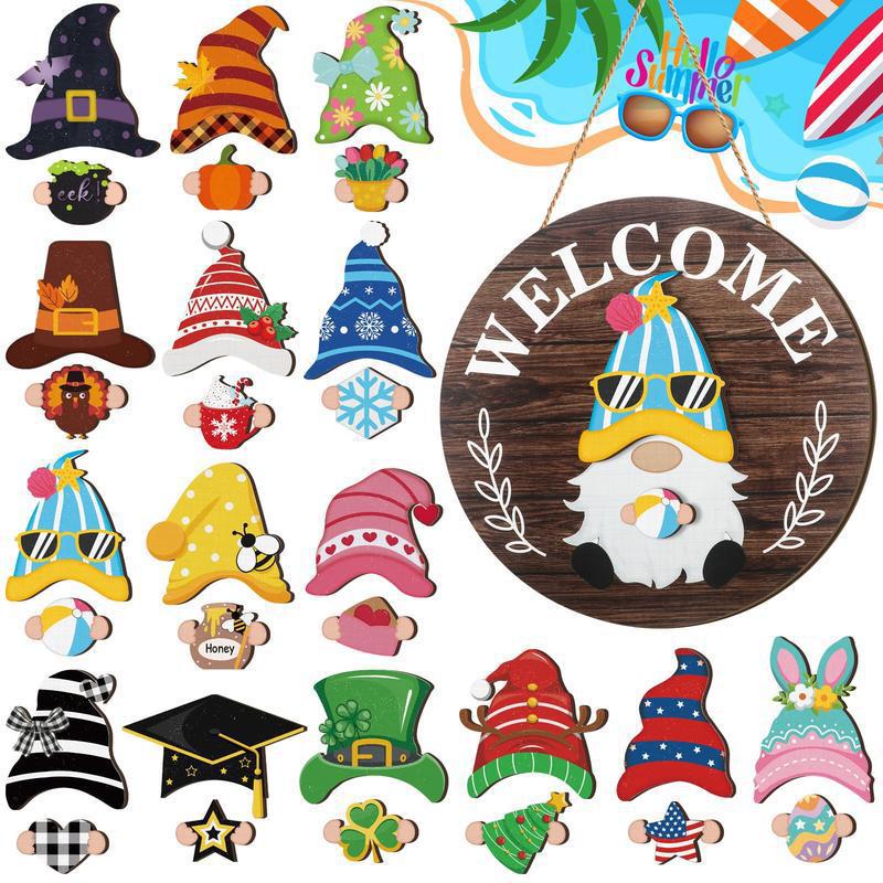 Season Promotion🌟Your Year-Round Festival of Creativity!🎄Interchangeable Wooden Gnome Welcome Sign🎈
