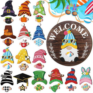 Season Promotion🌟Your Year-Round Festival of Creativity!🎄Interchangeable Wooden Gnome Welcome Sign🎈