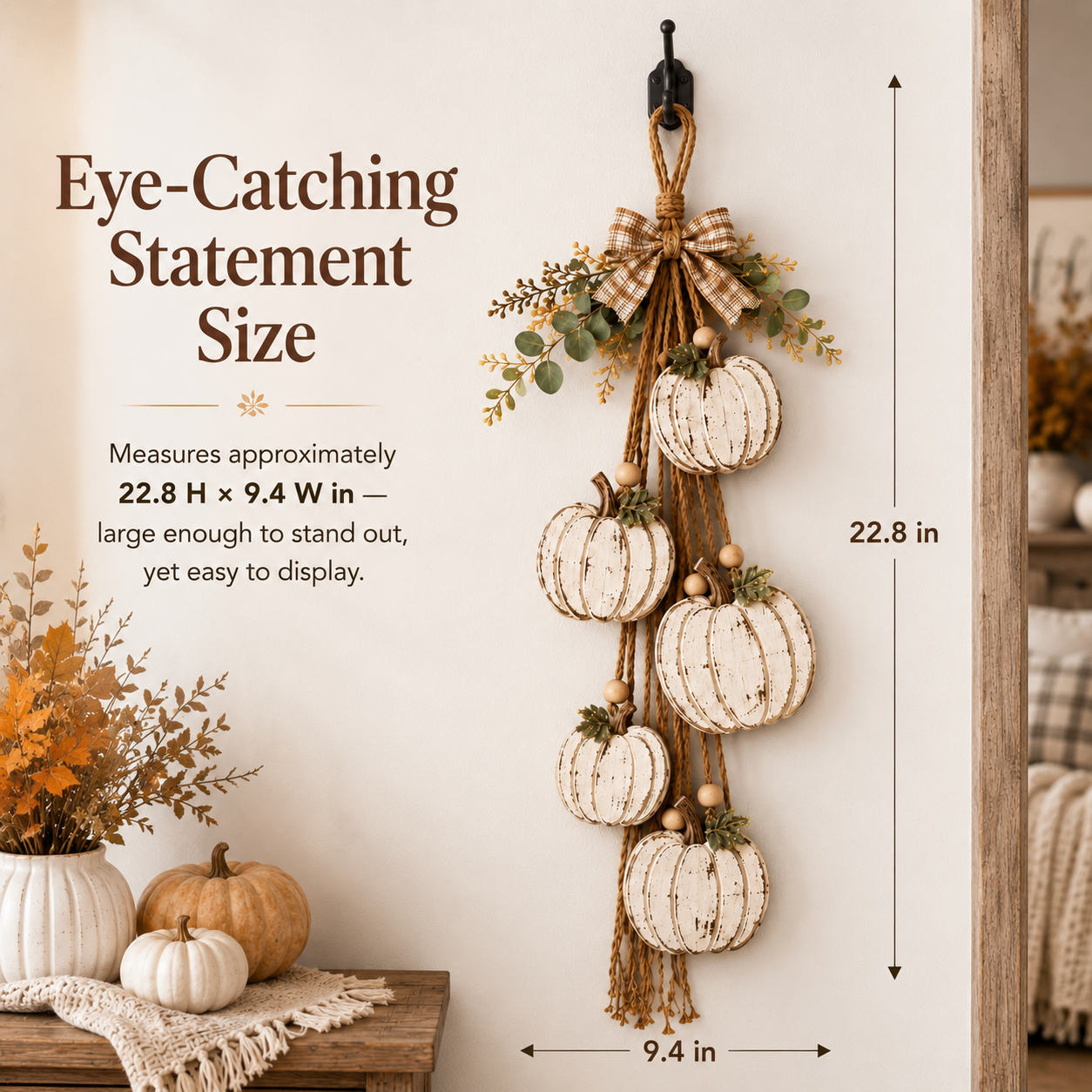 HarvestGlow – Rustic White Pumpkin Hanging Swag