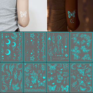 🔥Waterproof Blue Luminous Butterfly Tattoo Stickers - Temporary Body Art for Music Festivals & Parties