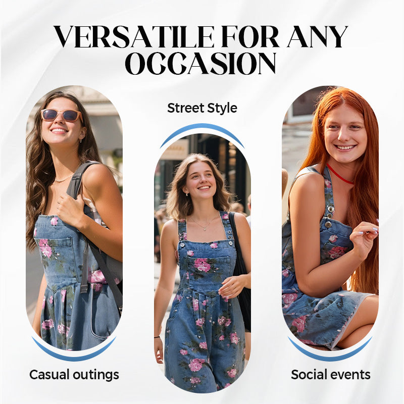 RetroBloom – Vintage Floral Denim Jumpsuit