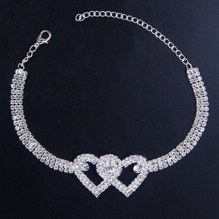 GlimmerHearts – Double Heart Rhinestone Anklet
