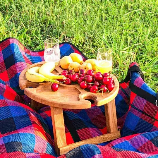 Wooden Outdoor Folding Picnic Table With Glass Holder marnetic