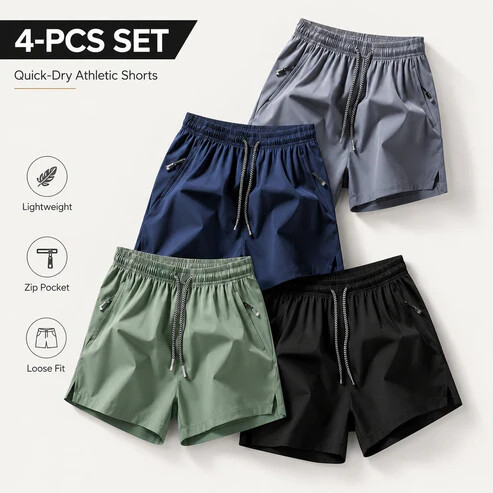 ❄️ Ice Silk Quick-Dry Athletic Gym Shorts 4-Piece Pack – Unrestricted Breathable Comfort