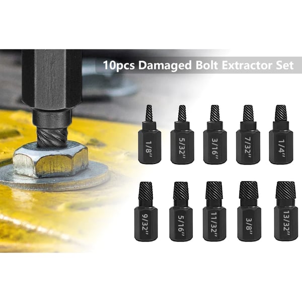 TorqueOut – Professional Broken Bolt Extractor Set - 10-Piece Screw Extractor Kit