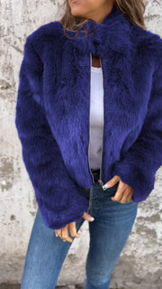FurEase – Women’s High Collar Fur Casual Jacket