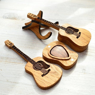 Wooden Guitar Pick Box With Stand marnetic