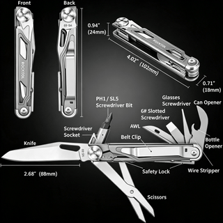 12‑in‑1 Multi‑Tool Pocket Knife, Stainless Steel Folding Utility Tool