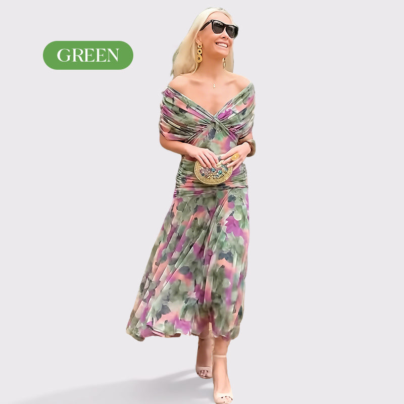 ChicPetal – Women's Printed Off-Shoulder V-Neck Dress
