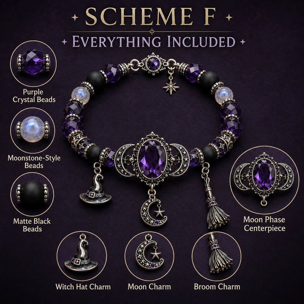 🔮 Witch’s Crystal Moon Charm Bracelet