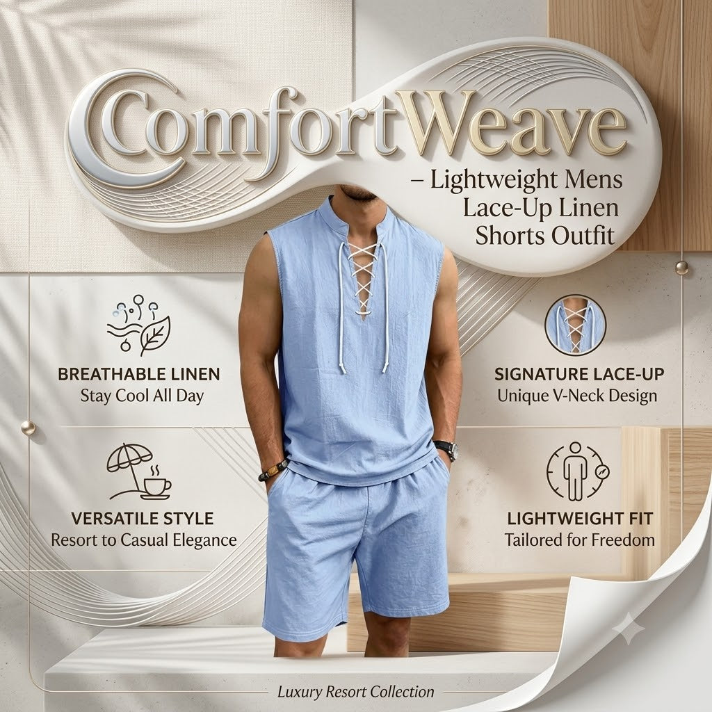 ComfortWeave – Lightweight Mens Lace-Up Linen Shorts Outfit