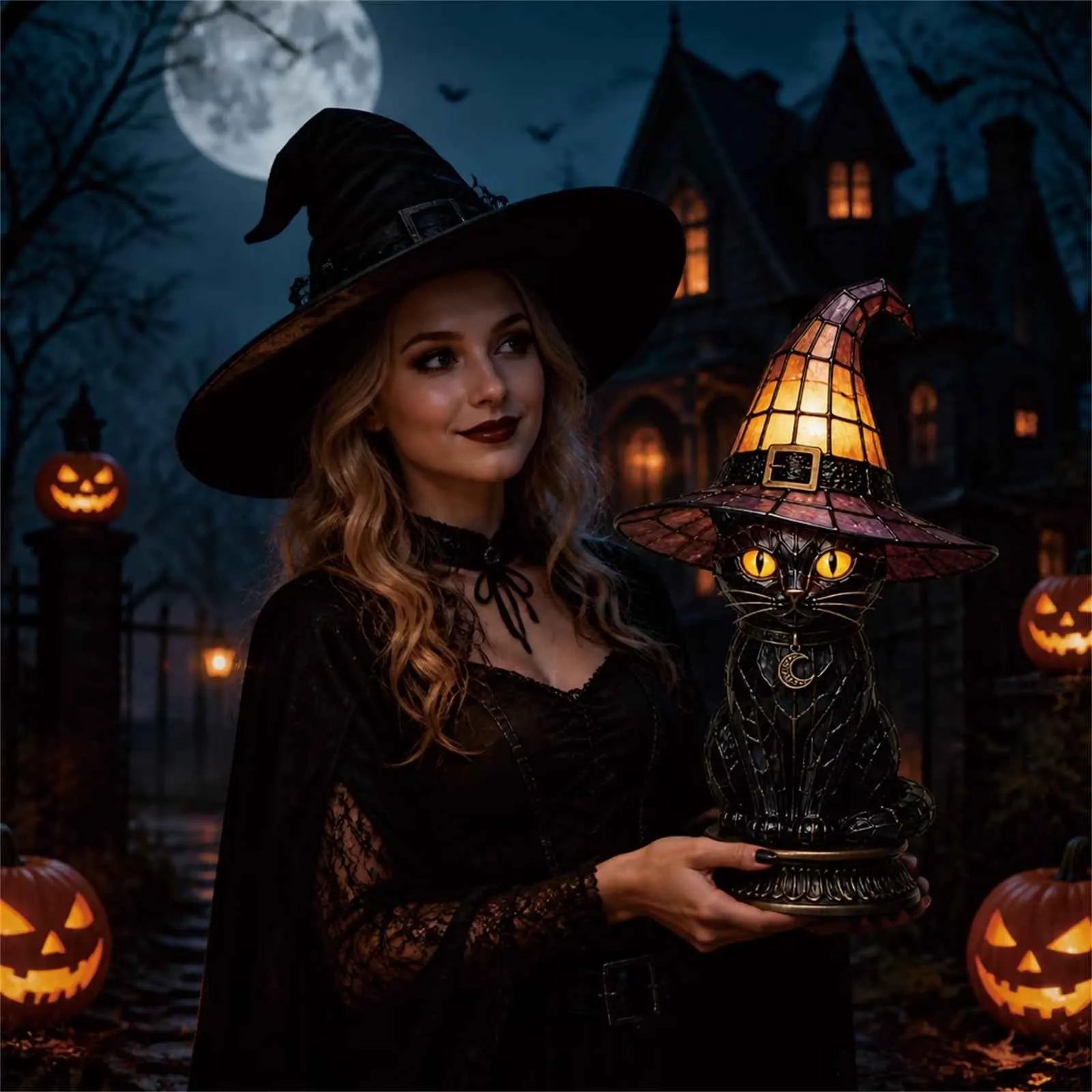 WitchGlow – Vintage Tiffany Style Cat Night Lamp