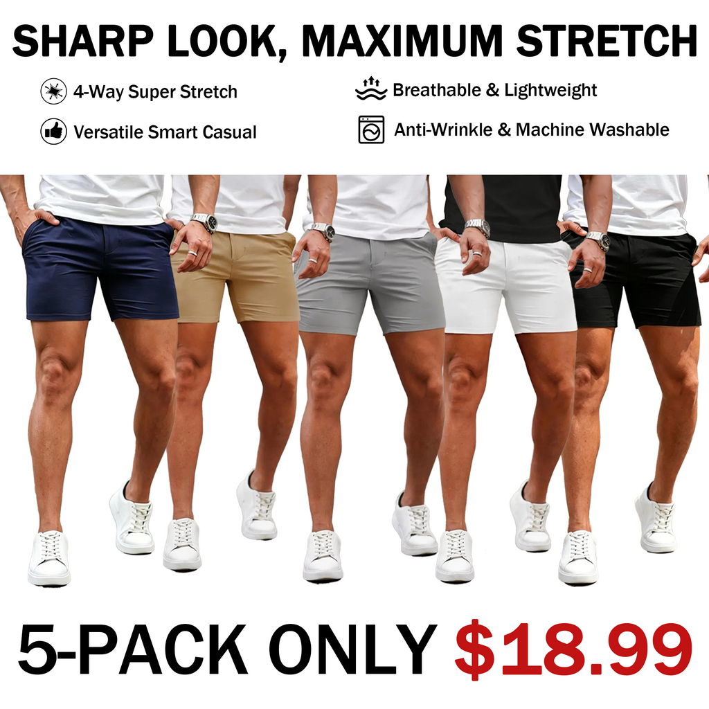 Men’s 5-Inch Slim Fit Stretch Chino Shorts – Casual Tapered Comfort Summer Shorts