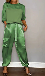 LuxeSilk – Half-Sleeve Satin Set