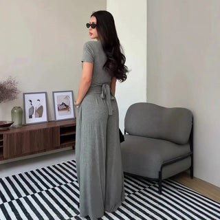 MaisonLuxe – Sophisticated Wrap Top & Wide Leg Pants Set