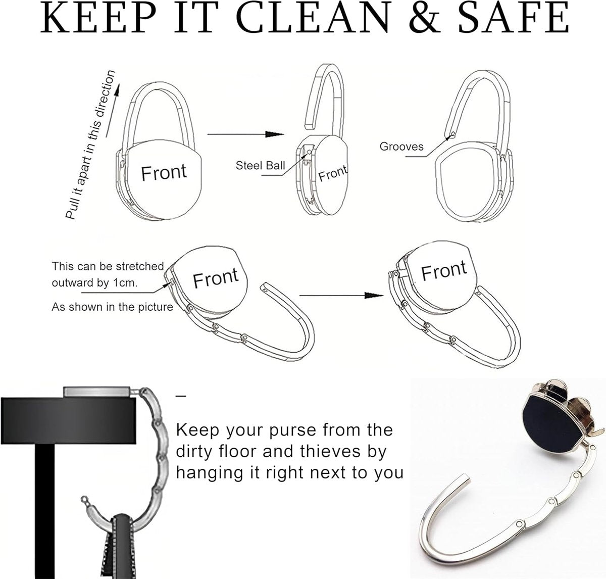 HangElegance - Foldable, Stylish, and Secure Handbag Hanger